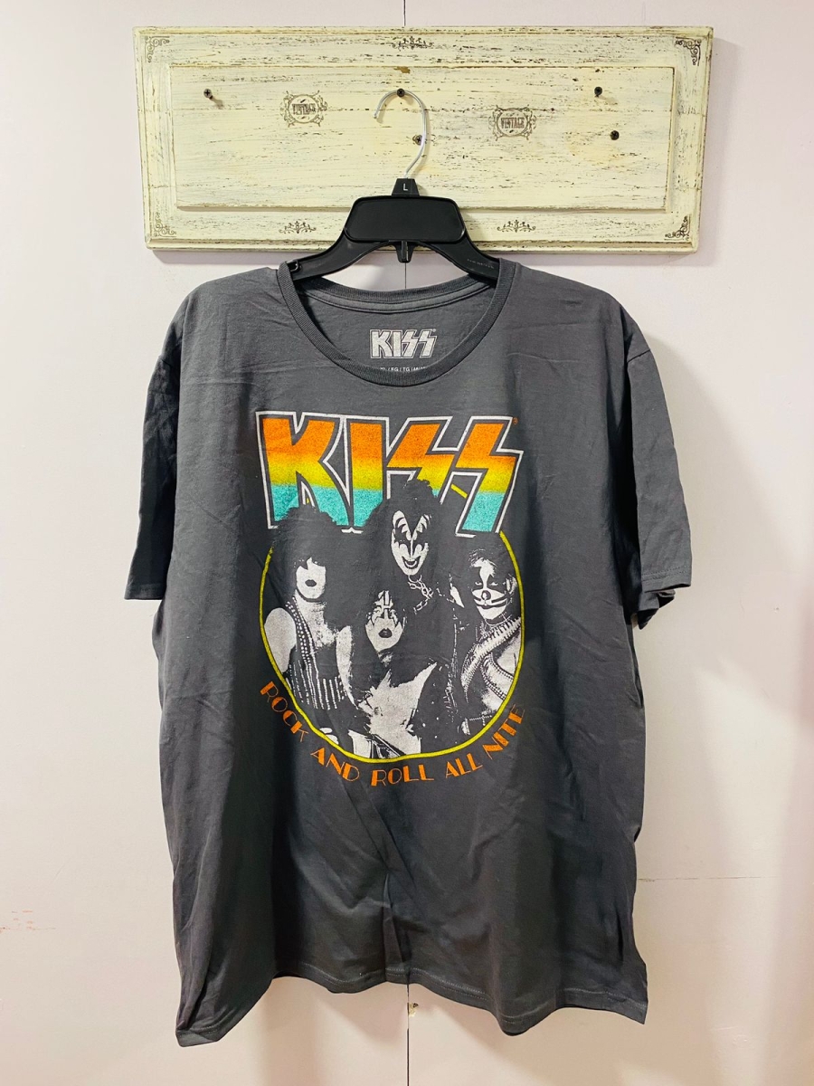 Polera Rock Kiss Rock and Roll Al Nite Hombre Gris