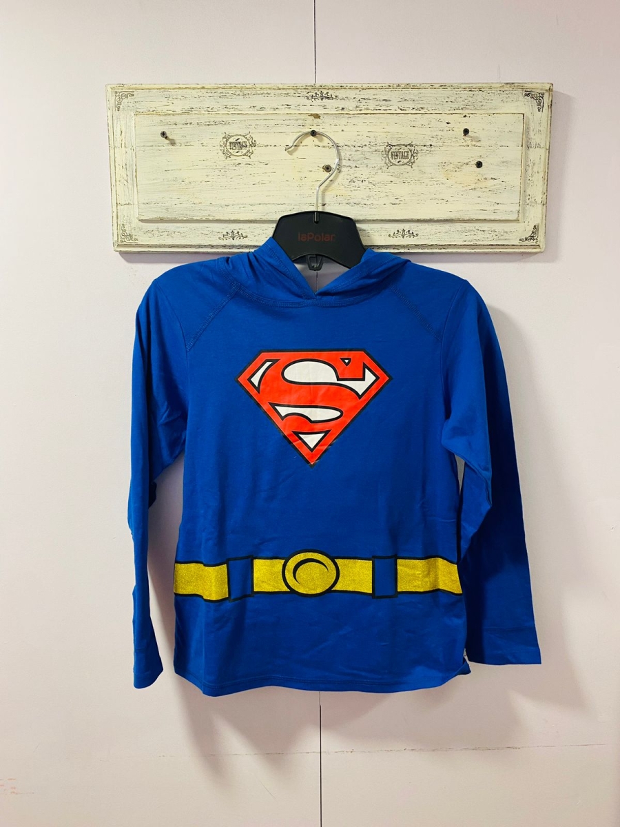 Polera Superman para niña con mangas largas y capucha desmontable 