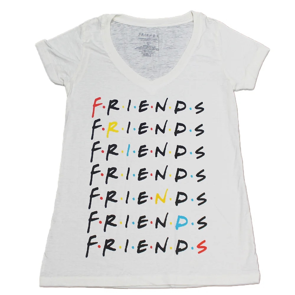 Polera Dama Friends de cuello en V  color blanco