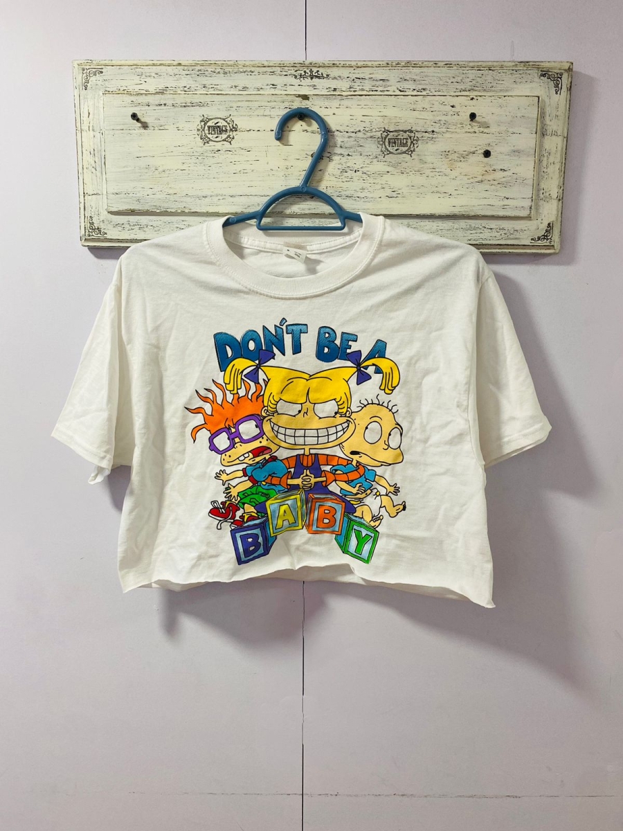 Polera tipo crop Rugrats para dama color blanco