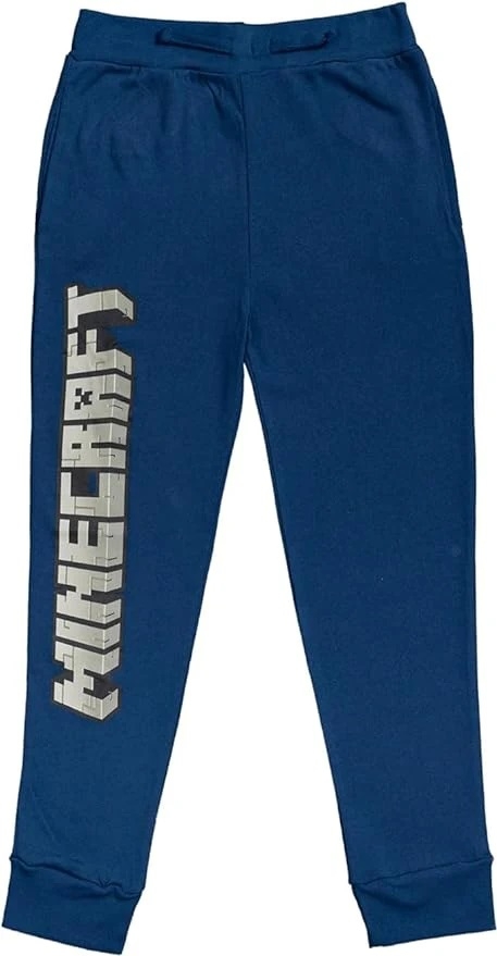 Pantalones deportivos con logotipo de bloques grandes de Minecraft para niños en azul marino