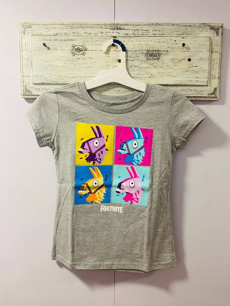 Polera Fortnite para niña color gris 