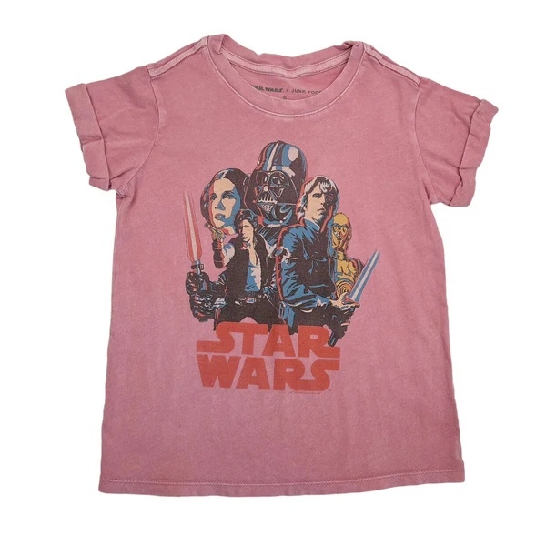 Polera Niña gráfico retro de Star Wars desteñido en rosa y mangas enrolladas para niña