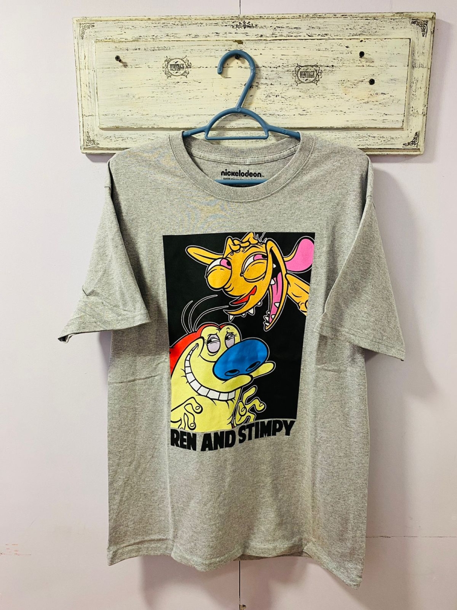 Polera Ren y Stimpy para hombre color gris